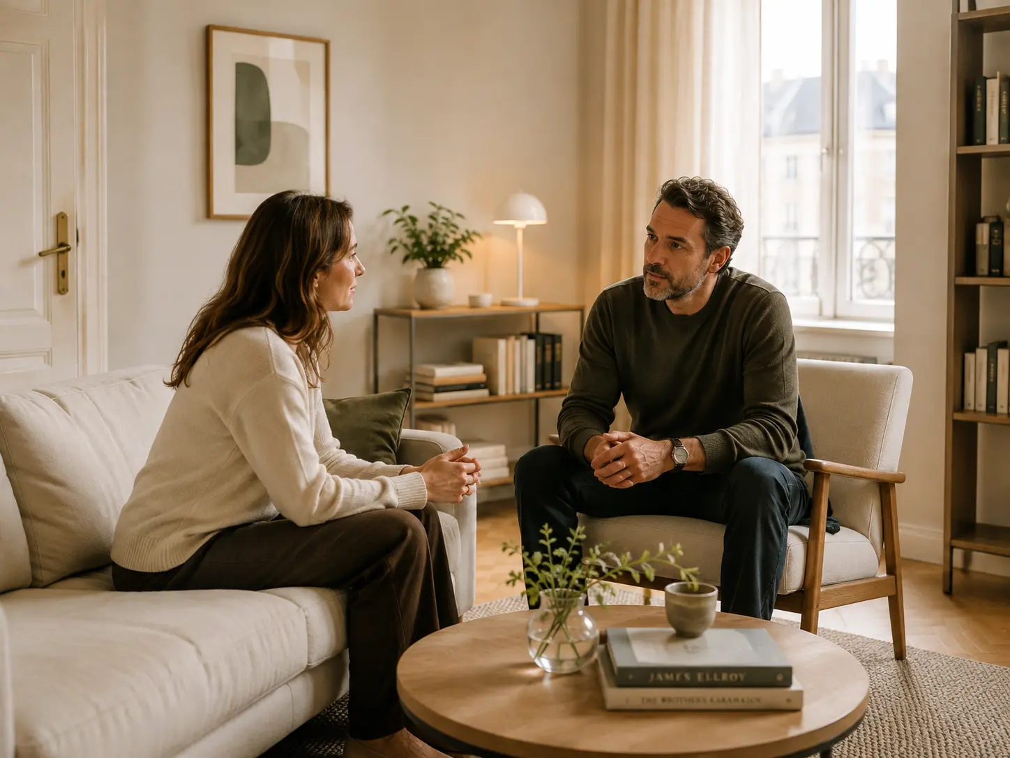 Samtal mellan två personer hos psykolog